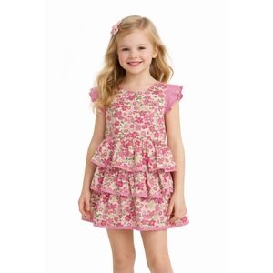 Hanna Andersson 100% Cotton Kids Girl Pink Green Floral Boho Cottagecore 130 8‎